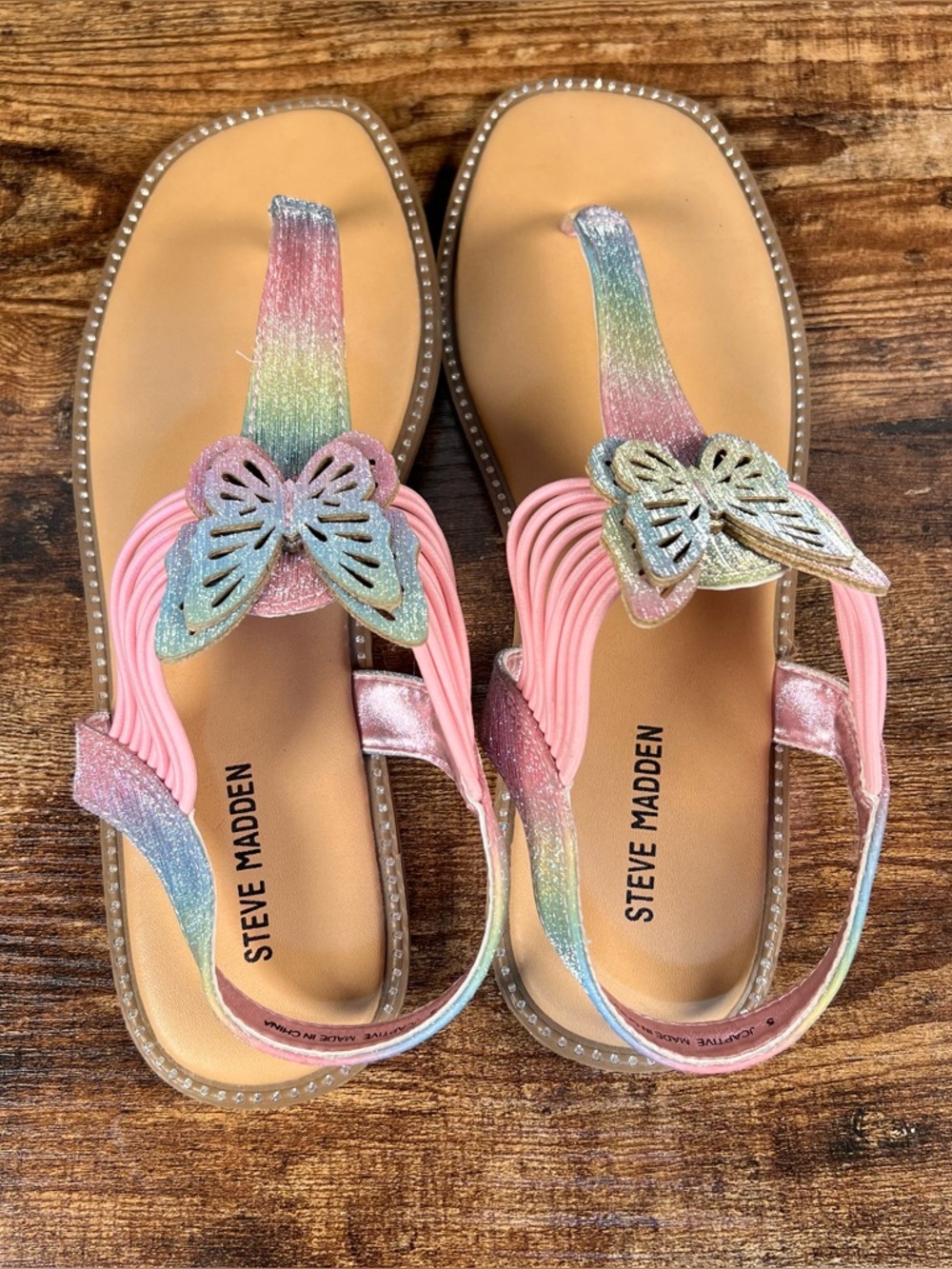 Steve Madden Sandals Butterfly Rainbow Sparkle JCaptive Thong Toe Sling Back 5 - Picture 7 of 10
